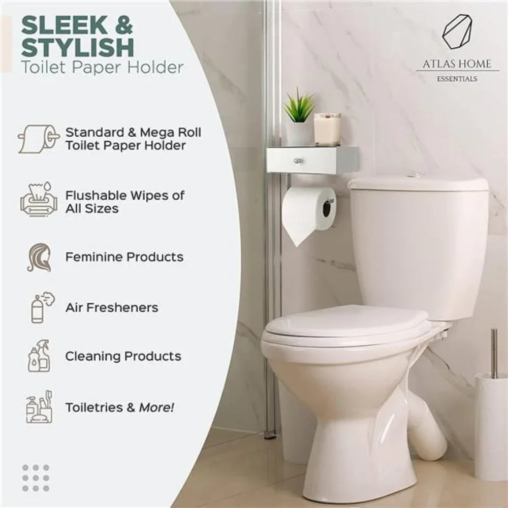 Home Toilet Paper Holder with Shelf -  Stainless Steel Wall Mount